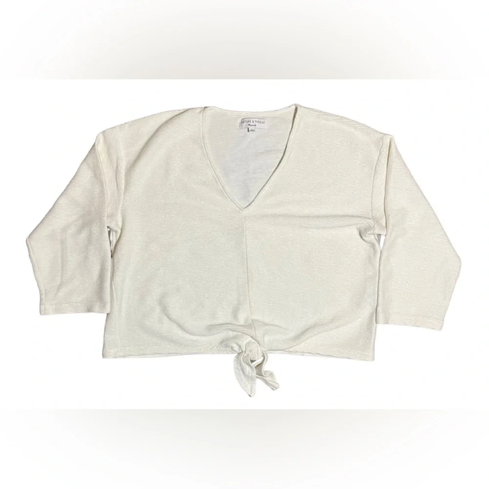 Madewell Texture & Thread pullover cropped sweater tie-front XL EUC - Picture 3 of 13
